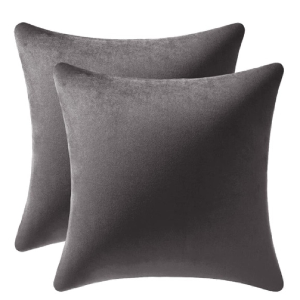 EURO SHAM Large Gray Velvet Throw Pillow Covers -Set of 2